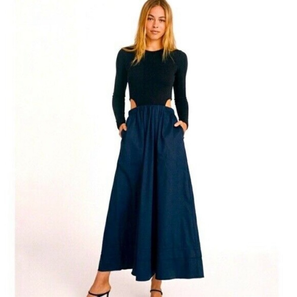 NWT Something Navy Tara Cut Out Dress Midi Black/Navy XXS